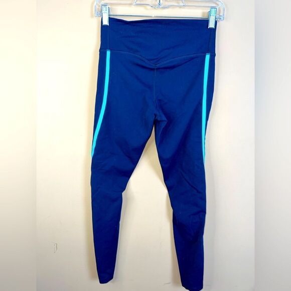 Nike Women’s Size Small Navy & Aqua Striped Dri-Fit Running Active Leggings - Picture 6 of 7